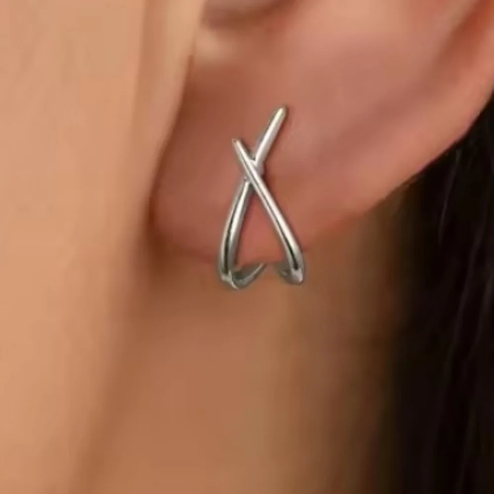 NEW Stainless Steel Crossover Stud Earrings | Gold Or Silver
